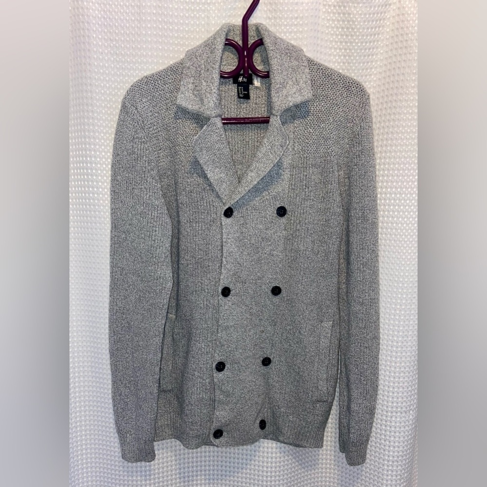 2/49$ Men’s H&M gray 100%‎ cotton Double-Breasted Gilet knit Cardigan Sz medium